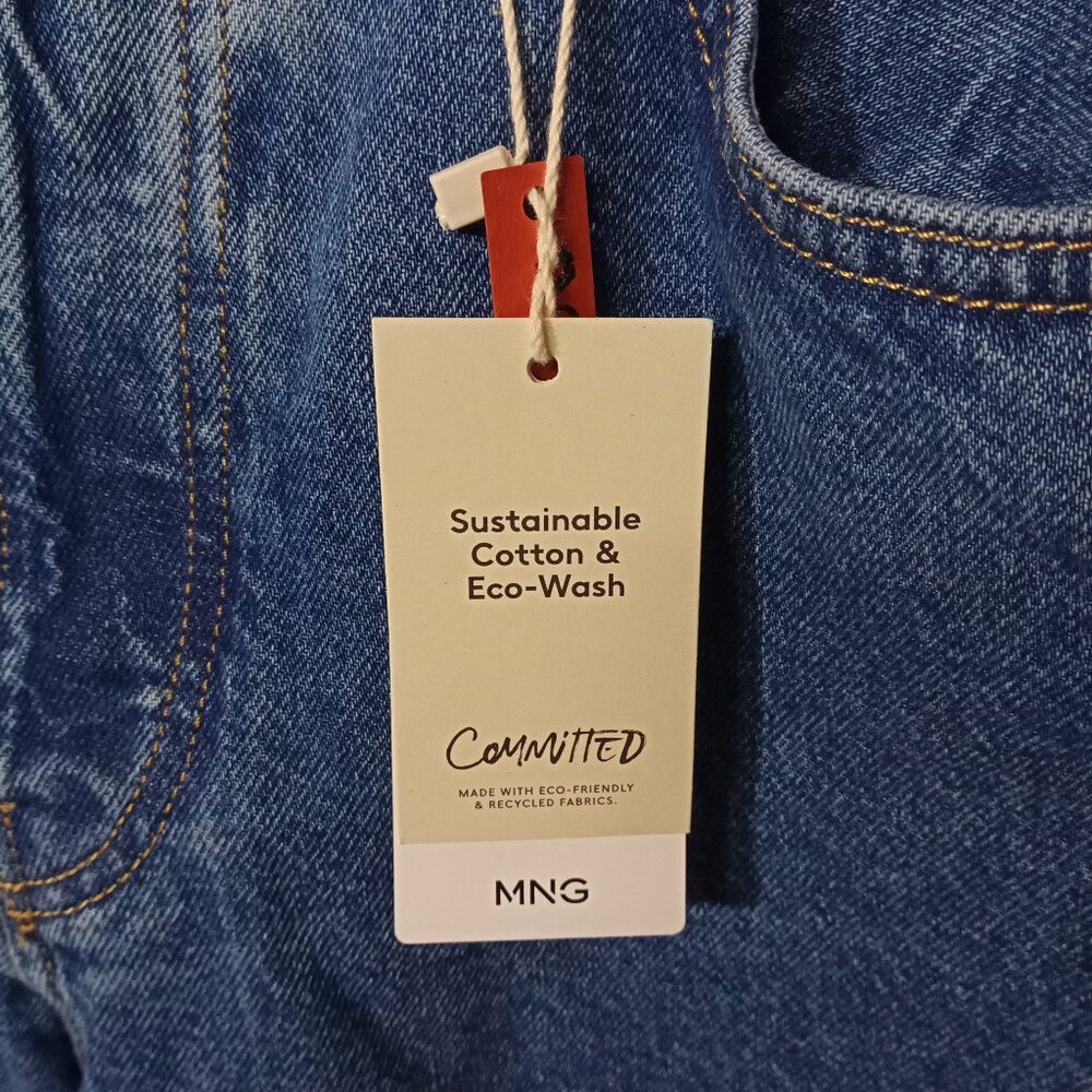 Mango Womens Cropped Jeans Size 14 Cotton Blue High Waist Straight Leg Denim - Picture 9 of 11